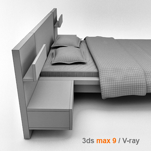 3d architectural visualization bedside cabinet model - MALM bed 140 with bedside cabinet by lajhar